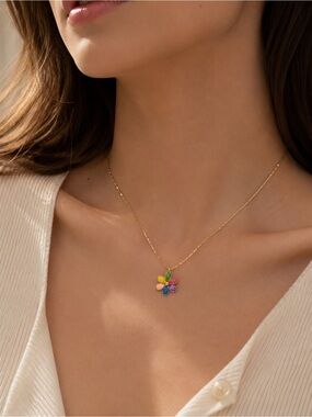18K Gold Over Stainless Steel Rainbow Dainty Flower Necklace